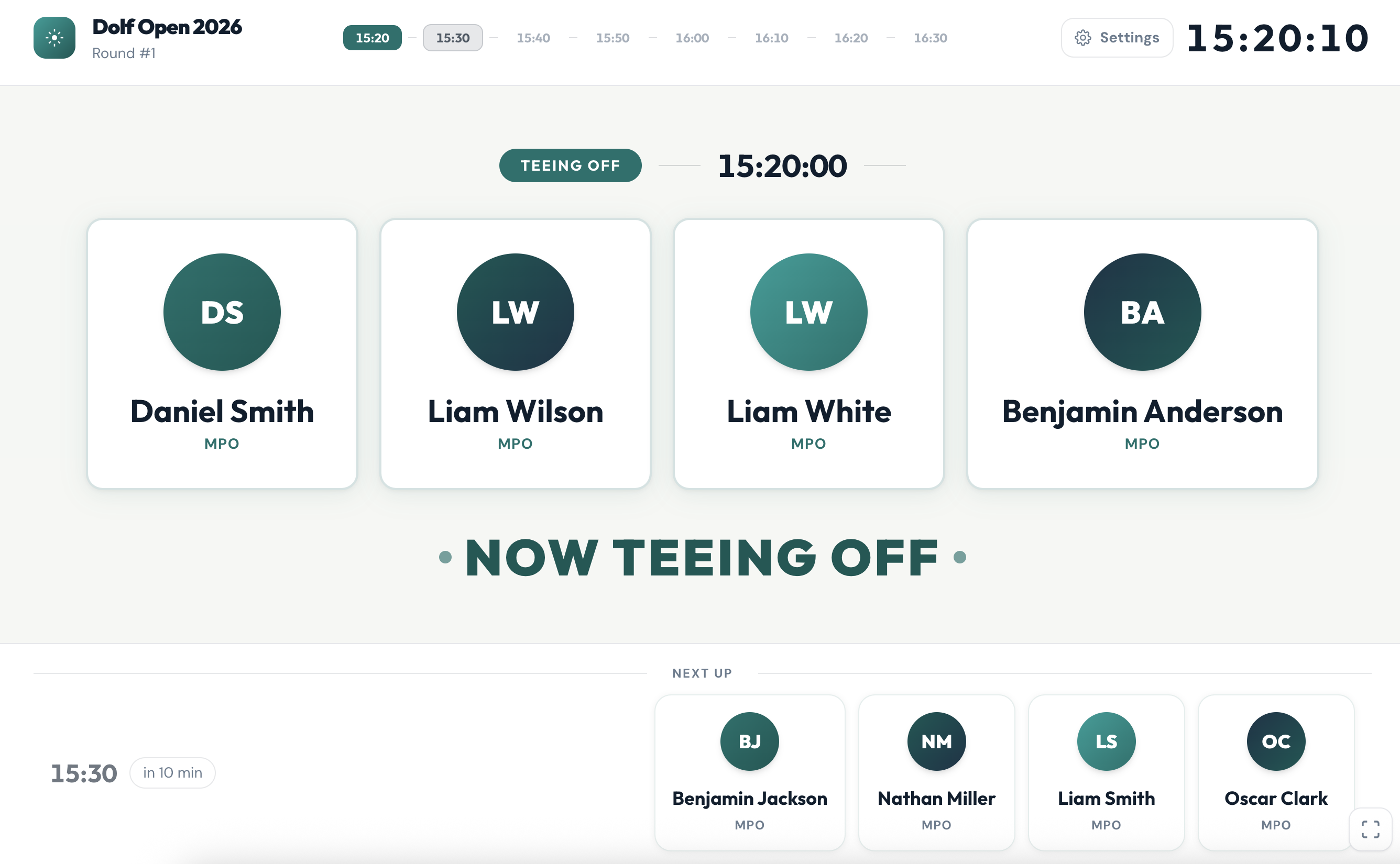 Teetimes Dashboard